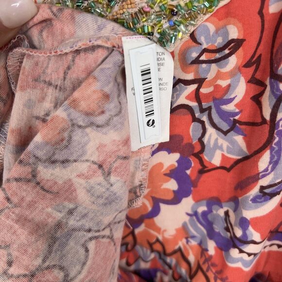 Free People Dress Women Small Red Boho Floral Beaded Jewel Tiered Coastal Resort - Picture 15 of 16